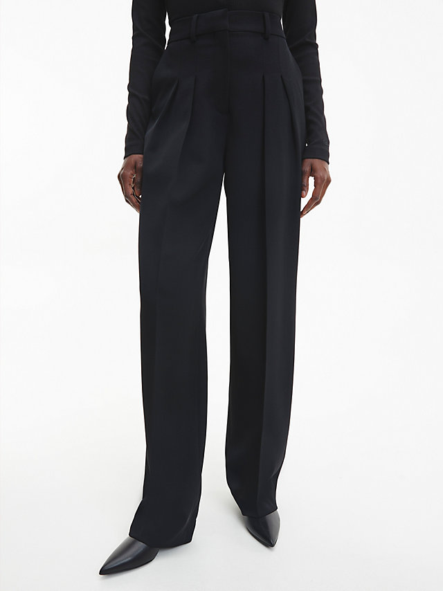 CK Black Wool Twill Pleated Trousers undefined women Calvin Klein