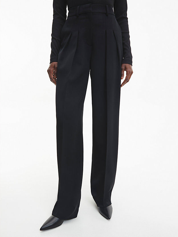 CK BLACK Pantaloni con pieghe in lana e twill da donna CALVIN KLEIN