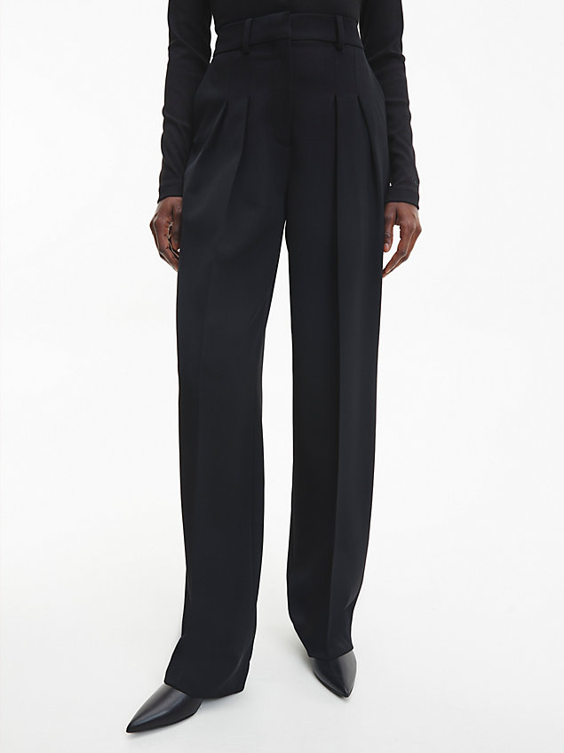 pantalon plissé en sergé de laine black pour femmes calvin klein