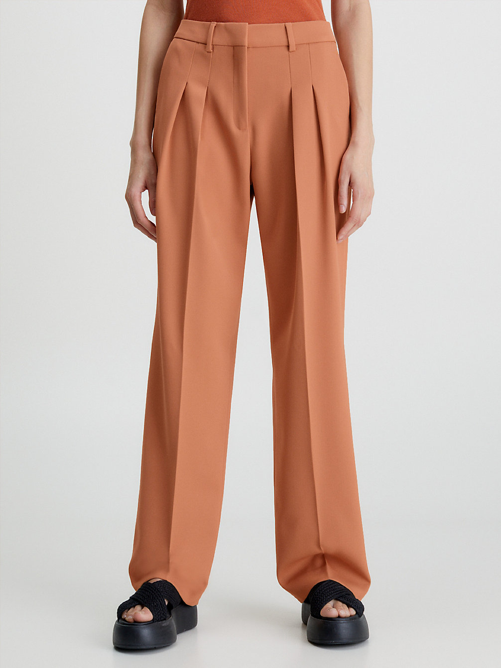 PALE TERRACOTTA > Плиссированные твиловые брюки из смесовой шерсти > undefined Женщины - Calvin Klein