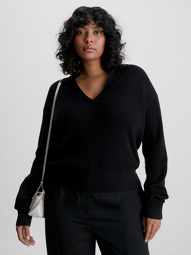 CK BLACK Lässiger gerippter Pullover in großen Größen für Damen CALVIN KLEIN