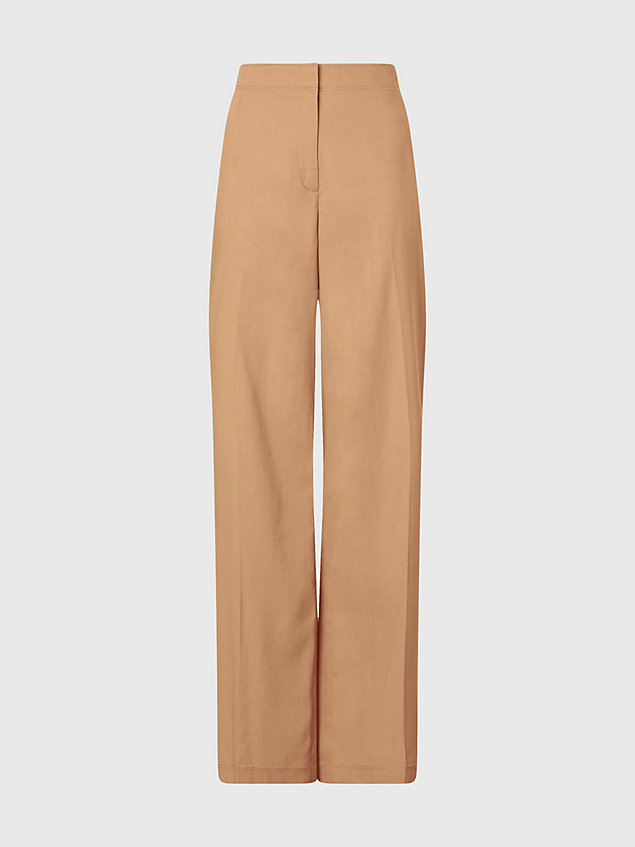 brown straight soft tailored trousers for women calvin klein
