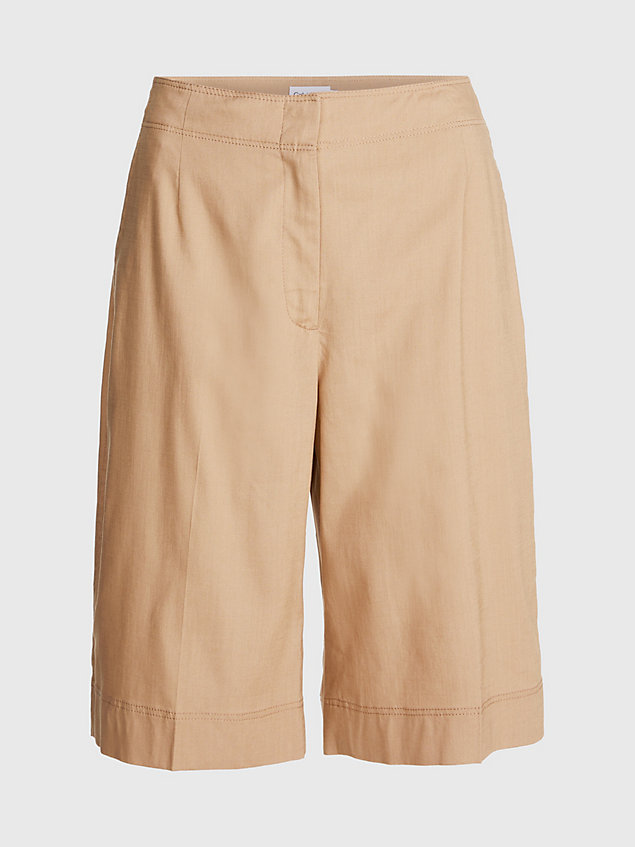 brown soft tailored tencel shorts for women calvin klein