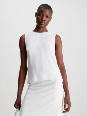 Structured Crepe Mock Neck Sleeveless Top – Tibi Official