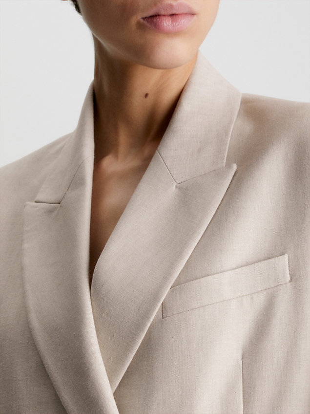 beige relaxed linnen tailored blazer voor dames - calvin klein