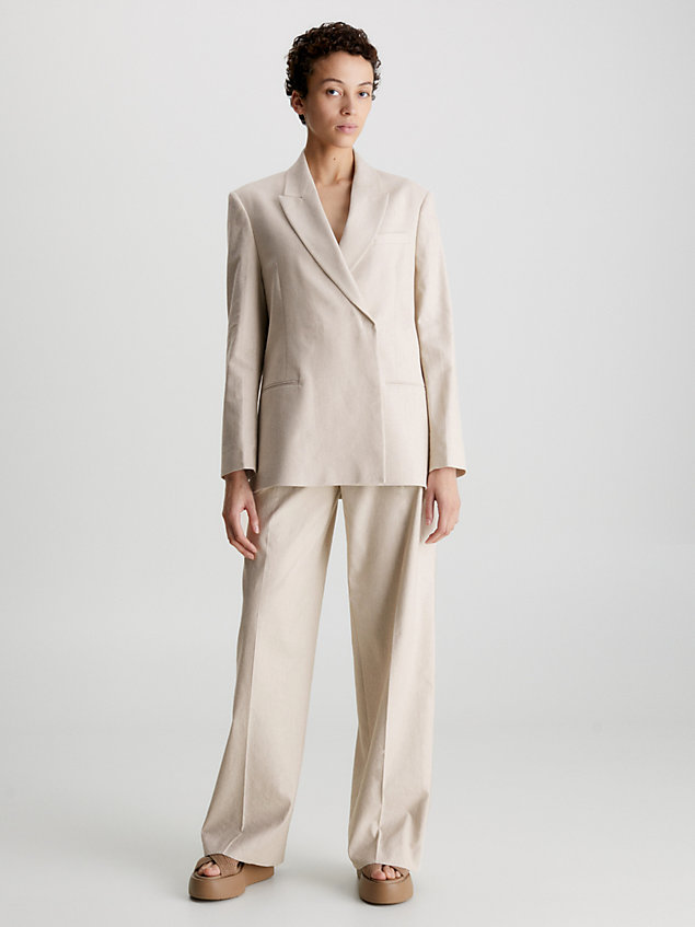 beige relaxed linen tailored blazer for women calvin klein