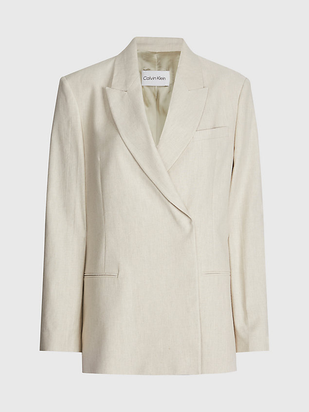 beige relaxed linen tailored blazer for women calvin klein