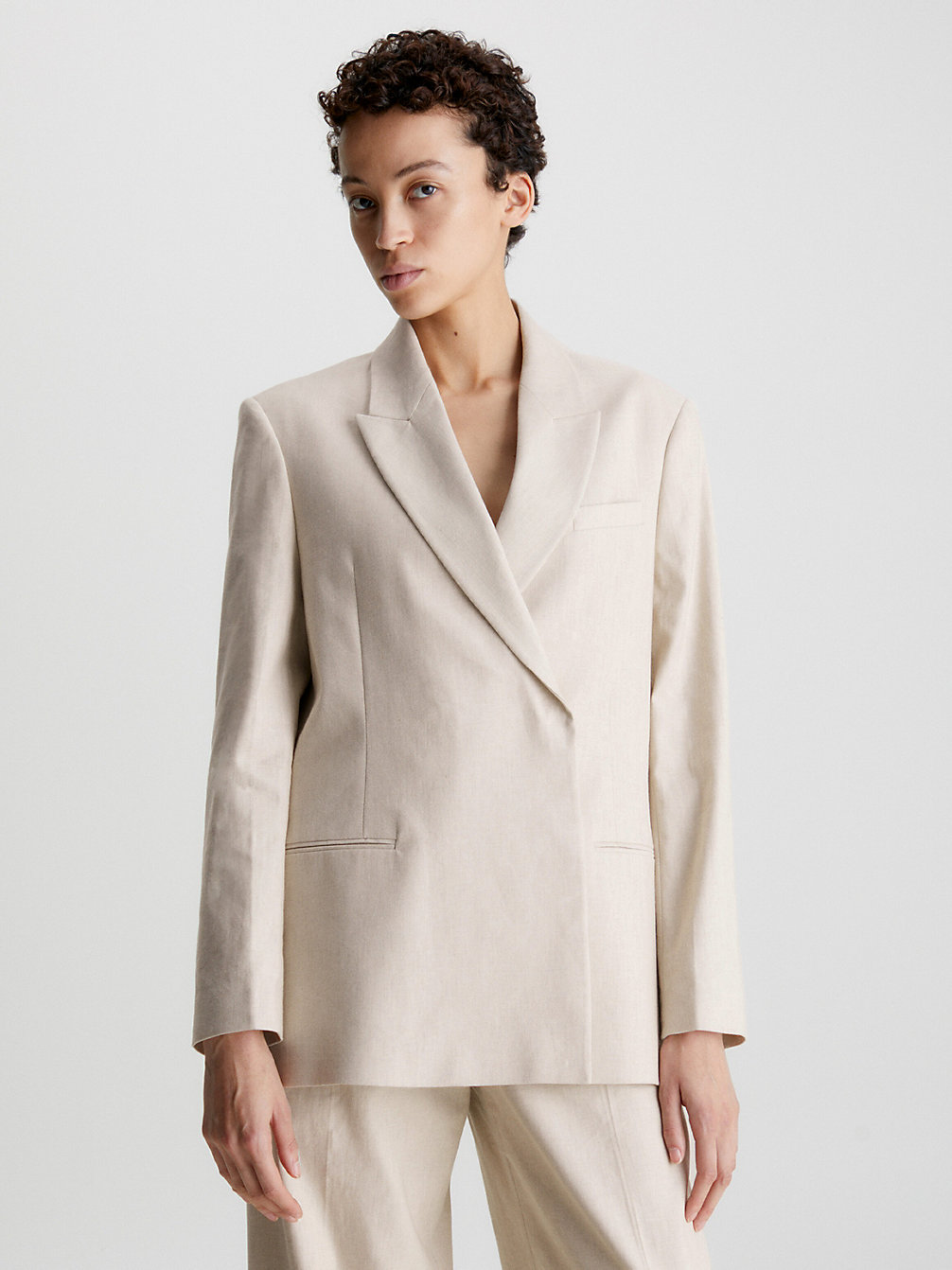 SMOOTH BEIGE Relaxed Linen Tailored Blazer undefined women Calvin Klein