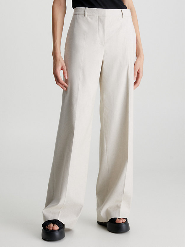 smooth beige linen wide leg trousers for women calvin klein
