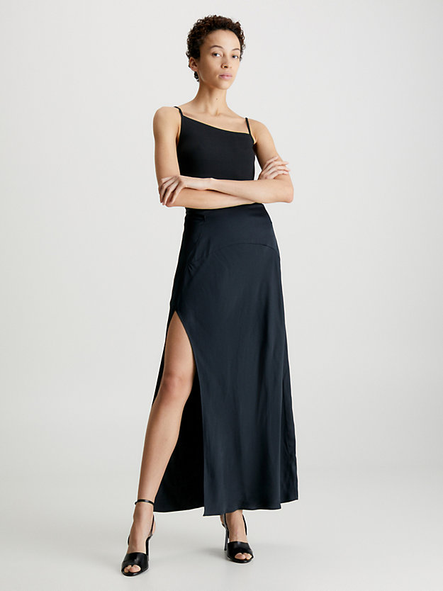 ck black slim satin maxi skirt for women calvin klein