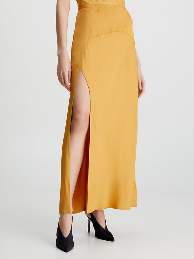 gold slim satin maxi skirt for women calvin klein