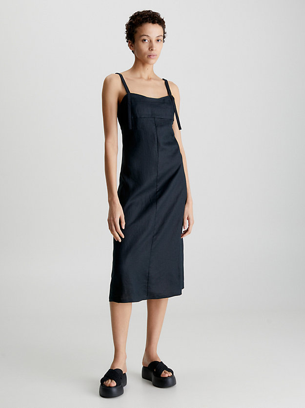 CK BLACK Slim linnen jurk met spaghettibandjes voor dames CALVIN KLEIN