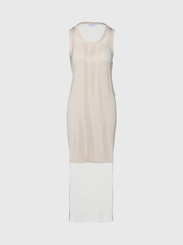 beige warstwowa siateczkowa sukienka bez rękawów dla kobiety - calvin klein