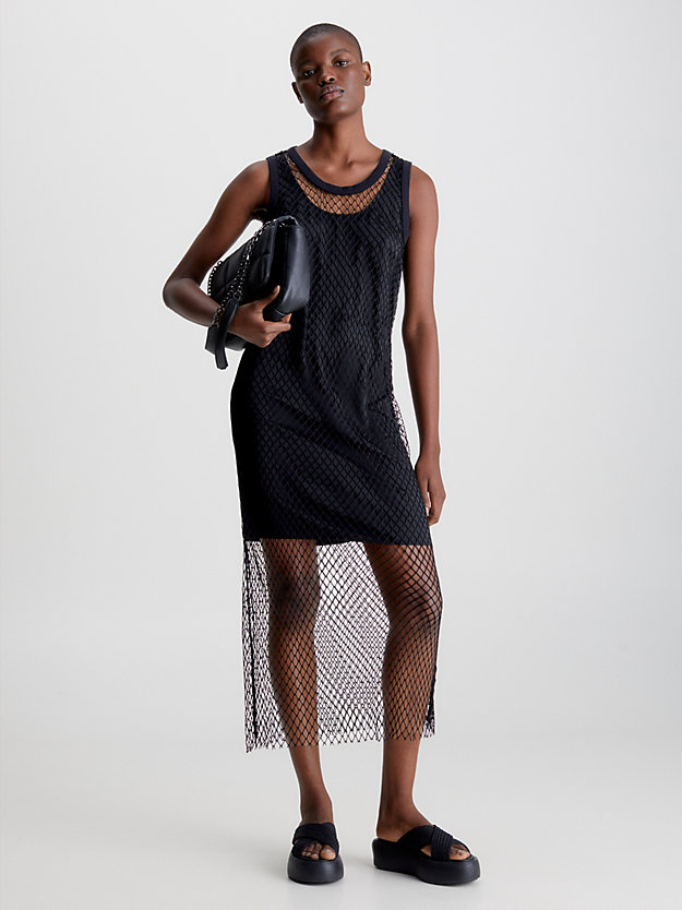 ck black layered net tank dress for women calvin klein