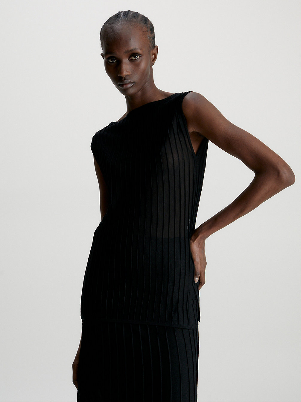 CK BLACK > Poprzecznie Prążkowany Prześwitujący Top > undefined Kobiety - Calvin Klein