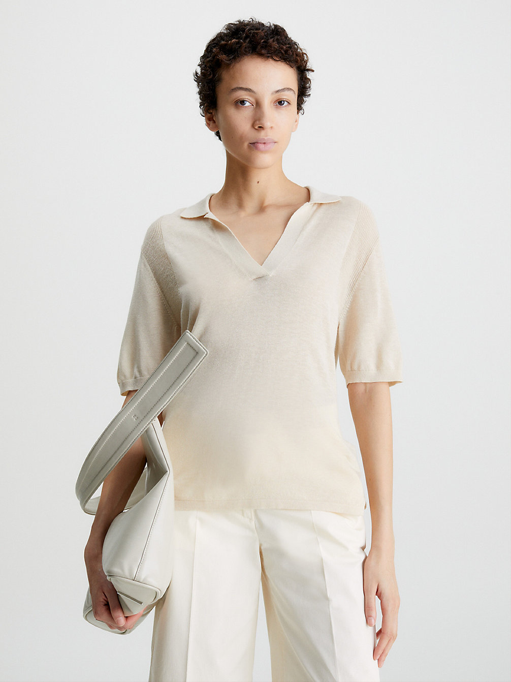 Maglione Polo In Lana Lyocell > SMOOTH BEIGE > undefined donna > Calvin Klein