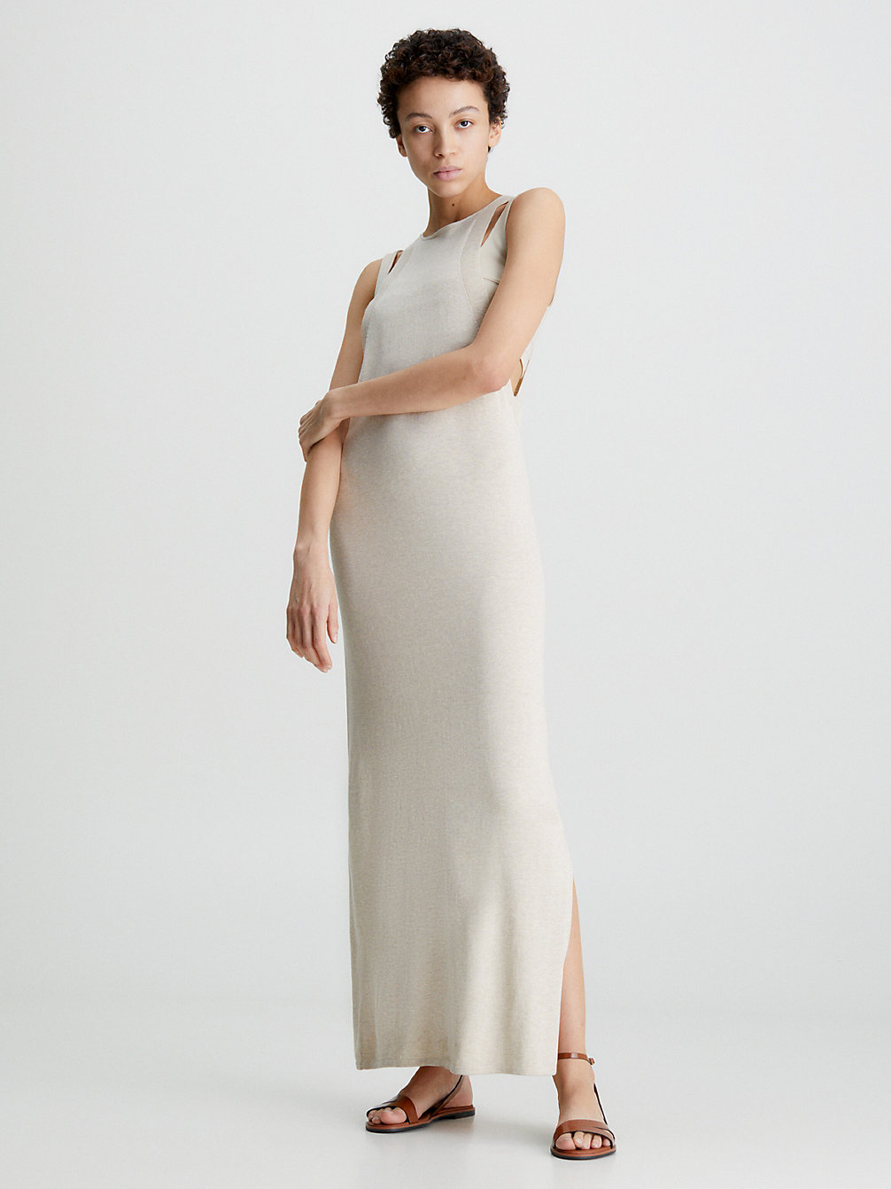 SMOOTH BEIGE Silk Blend Tank Dress undefined women Calvin Klein