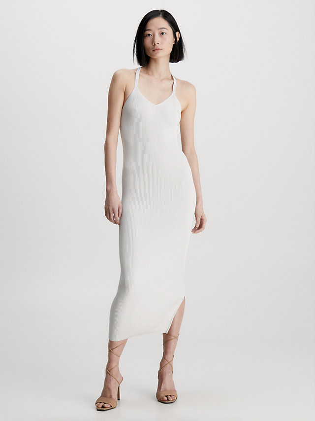 Chalk Slim Ribbed Fitted Slip Dress undefined women Calvin Klein