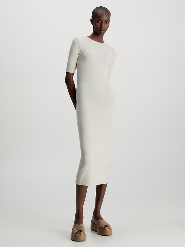 Smooth Beige Robe Longueur Midi Côtelée En Modal undefined femmes Calvin Klein