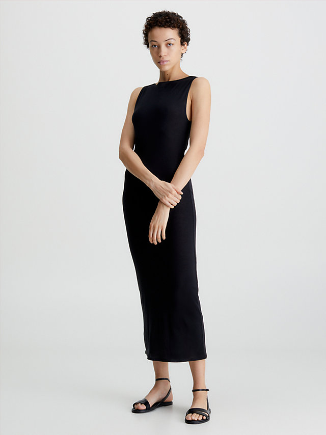 CK Black Schmales, Durchsichtiges Trägerkleid Aus Krepp undefined Damen Calvin Klein