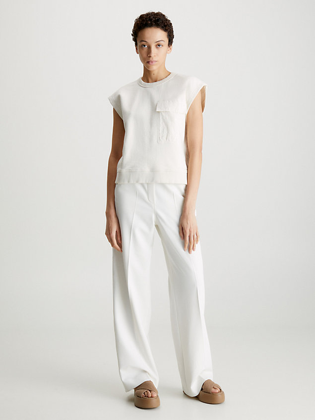 white strukturalna bluza z bardzo krótkimi rękawami dla kobiety - calvin klein