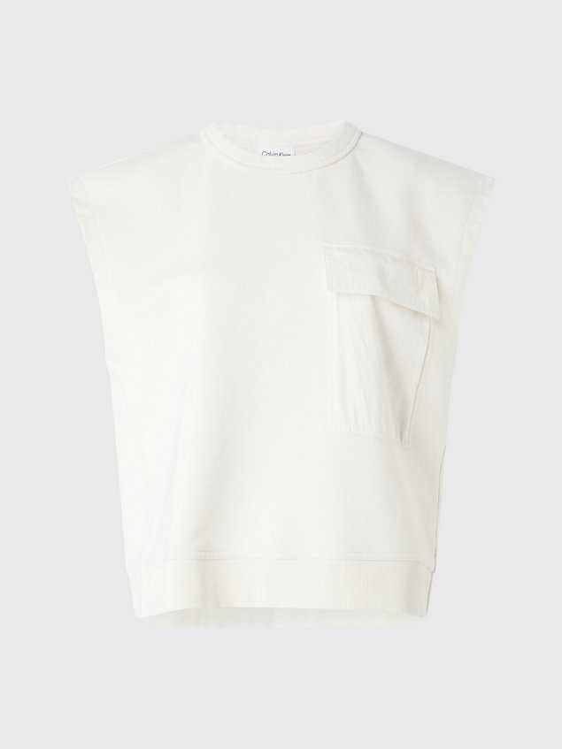 white textured cap sleeve sweatshirt for women calvin klein