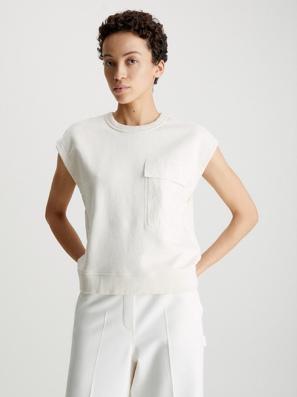 RAW ECRU > Strukturalna Bluza Z Bardzo Krótkimi Rękawami > undefined Kobiety - Calvin Klein