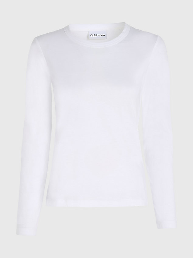 white gładki t-shirt z długim rękawem dla kobiety - calvin klein
