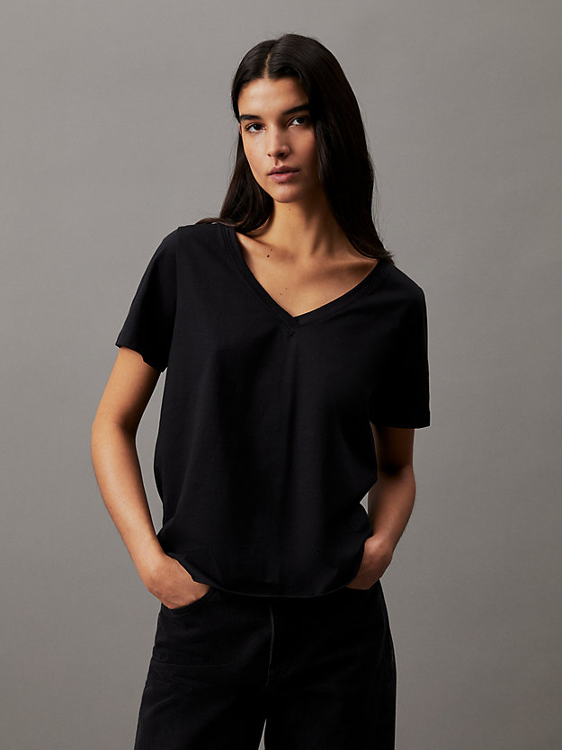 ck black v-neck t-shirt for women calvin klein