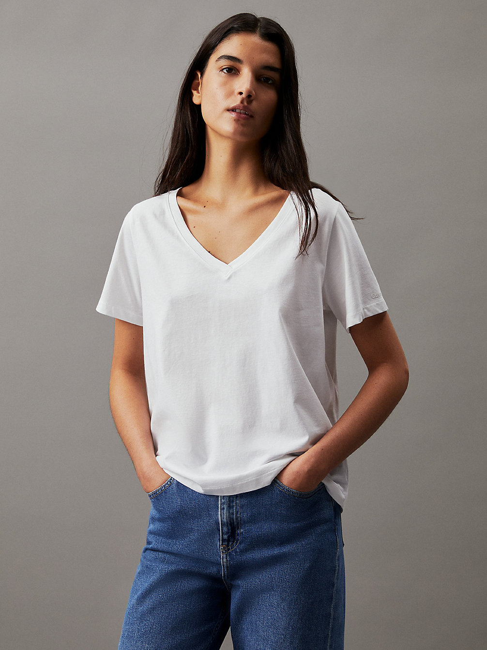 BRIGHT WHITE V-Neck T-Shirt undefined Women Calvin Klein