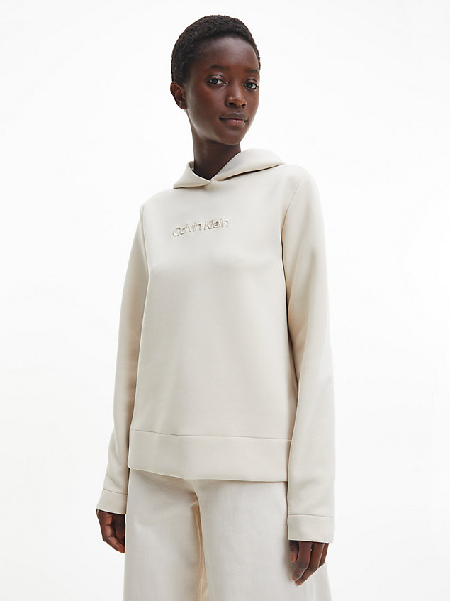 beige hoodie met logo voor dames - calvin klein