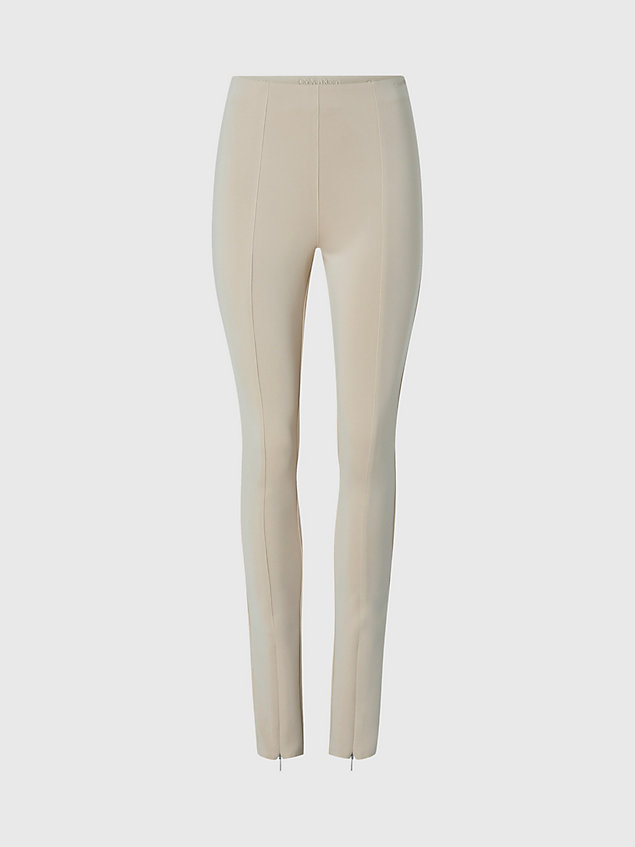 beige skinny technical strick-leggings für damen - calvin klein