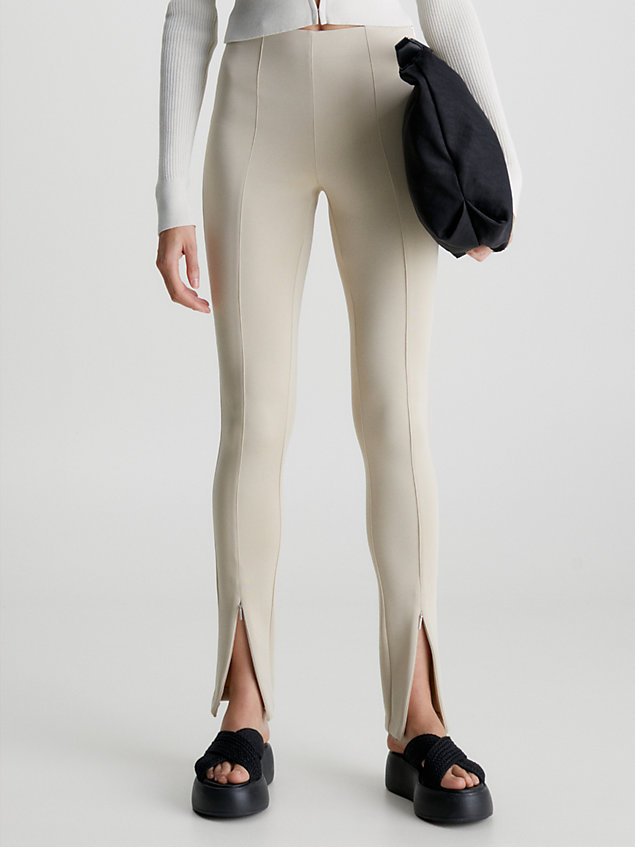 beige skinny technical strick-leggings für damen - calvin klein