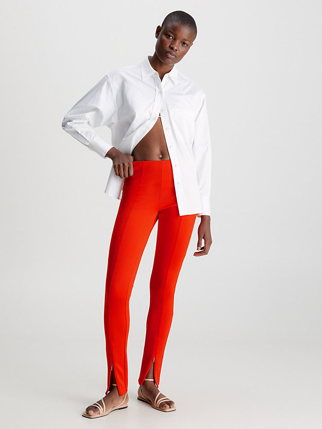 red skinny technical strick-leggings für damen - calvin klein