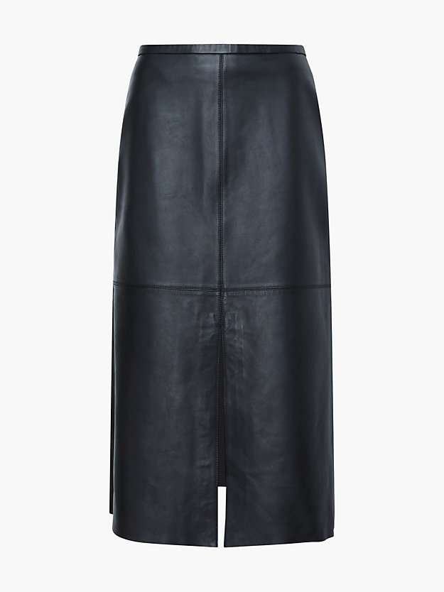ck black leather slit detail skirt for women calvin klein