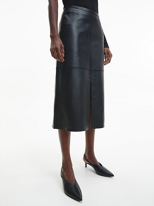 CK Black Leather Slit Detail Skirt undefined women Calvin Klein