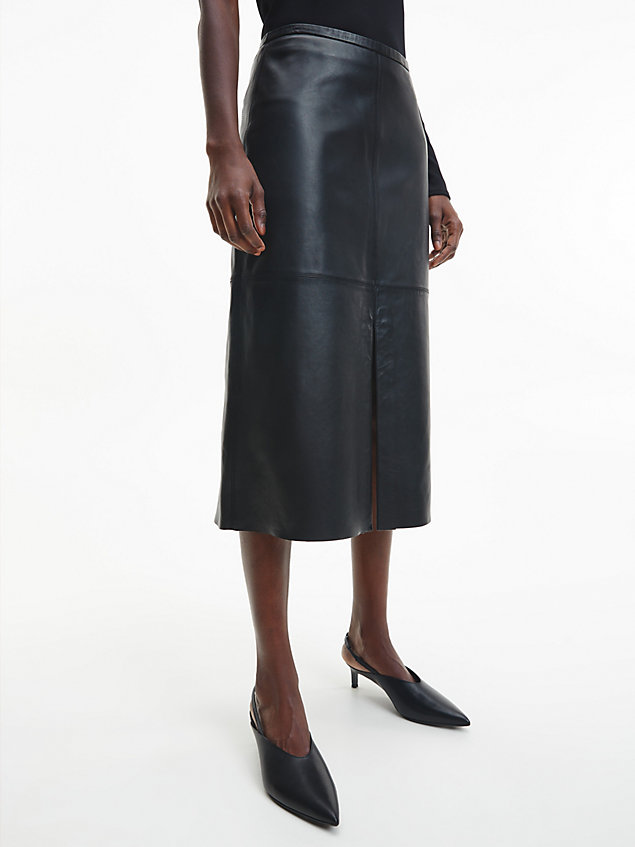 black leather slit detail skirt for women calvin klein
