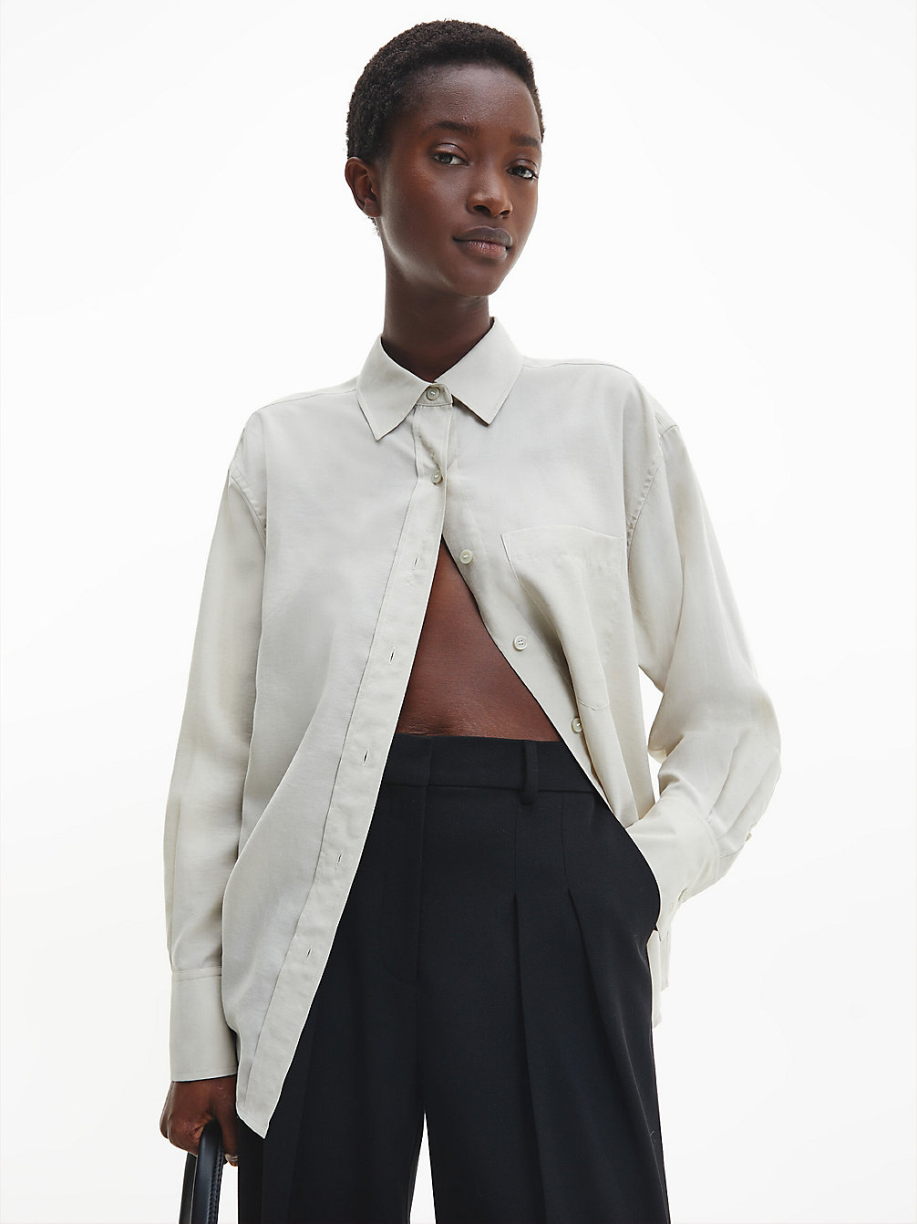 MOSS GRAY Oversized Sheer Tencel Shirt undefined women Calvin Klein