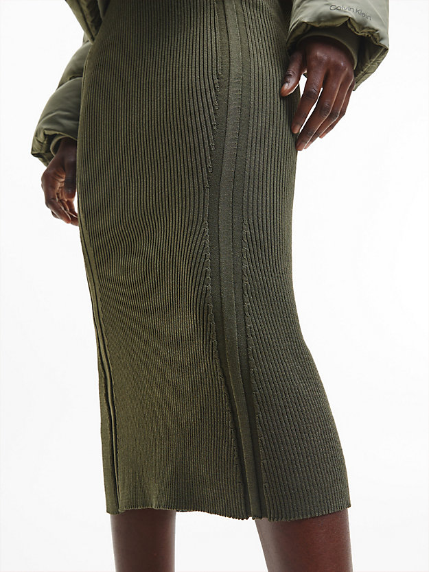 WILLOW GREEN Ribbed Flared Midi Skirt for women CALVIN KLEIN