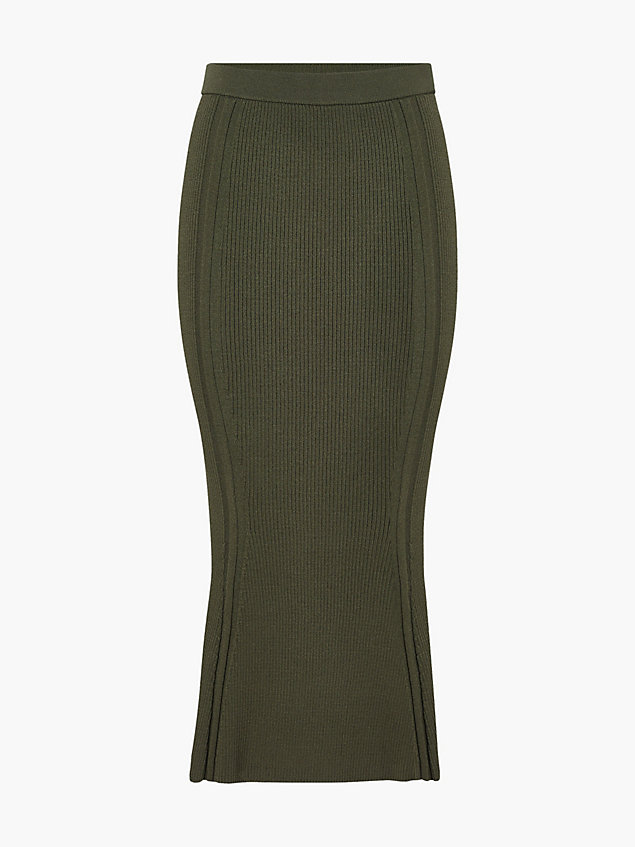 green ribbed flared midi skirt for women calvin klein