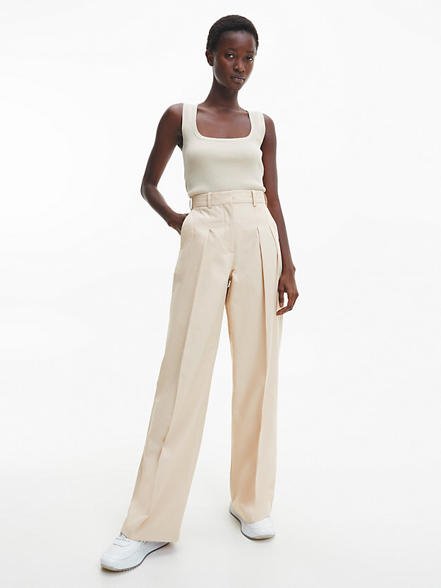 white clay wide leg recycled twill trousers for women calvin klein