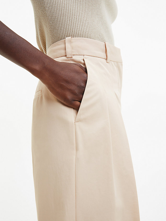 beige wide leg recycled twill trousers for women calvin klein