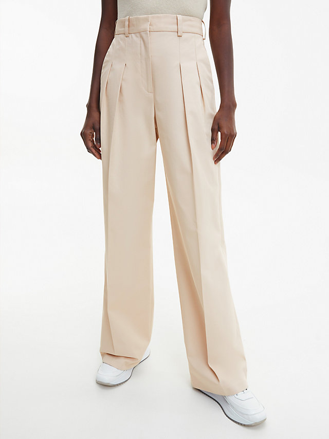 Pantaloni A Gamba Larga In Twill Riciclato > White Clay > undefined donna > Calvin Klein