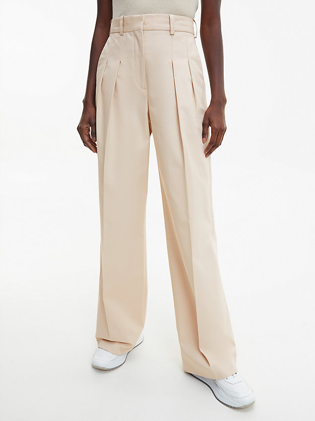 WHITE CLAY Wide Leg Recycled Twill Trousers for women CALVIN KLEIN