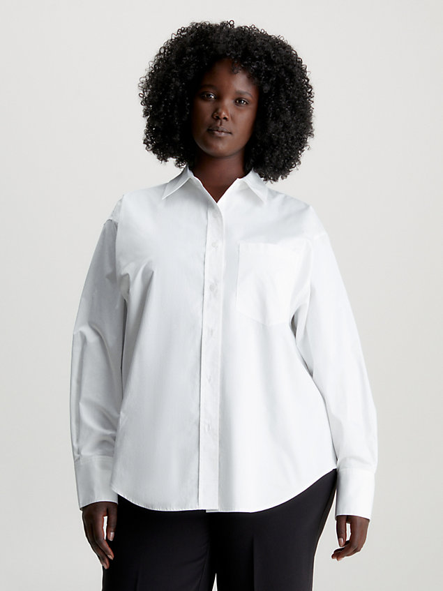 white lässiges shirt aus baumwoll-satin für damen - calvin klein
