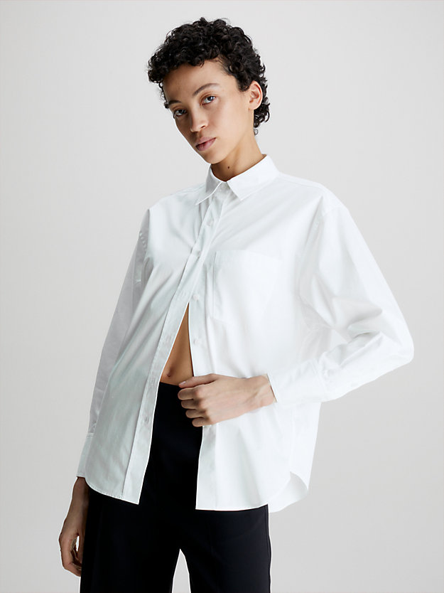 camisa holgada de algodón de satén bright white de mujer calvin klein