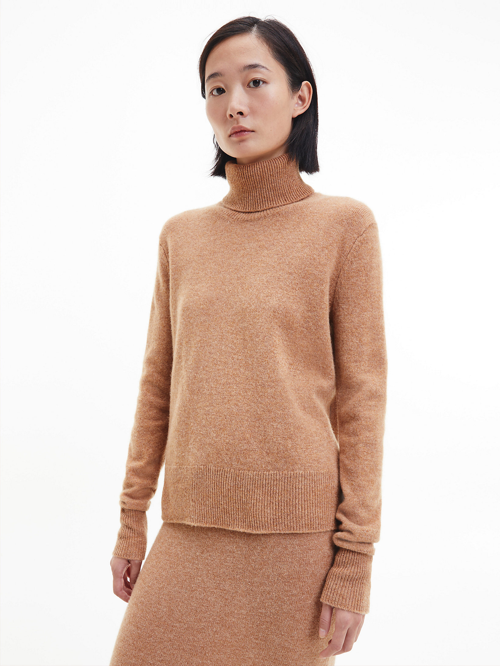 Safari Canvas Heather Recycled Wool Roll Neck Jumper undefined women Calvin Klein