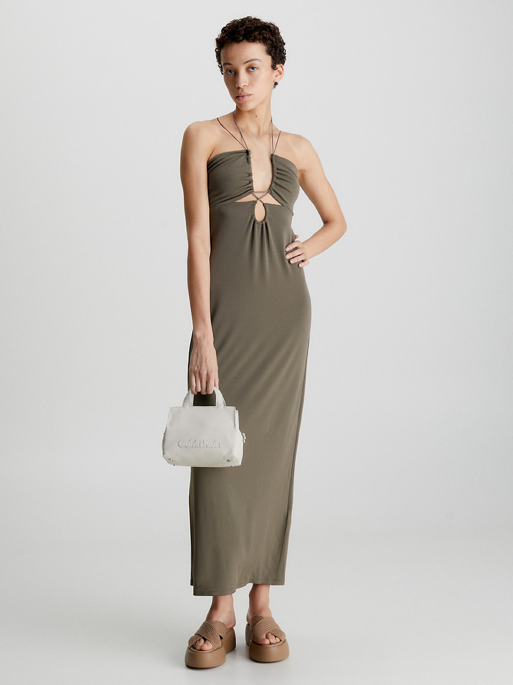 WALNUT Slim Strappy Jersey Slip Dress undefined women Calvin Klein