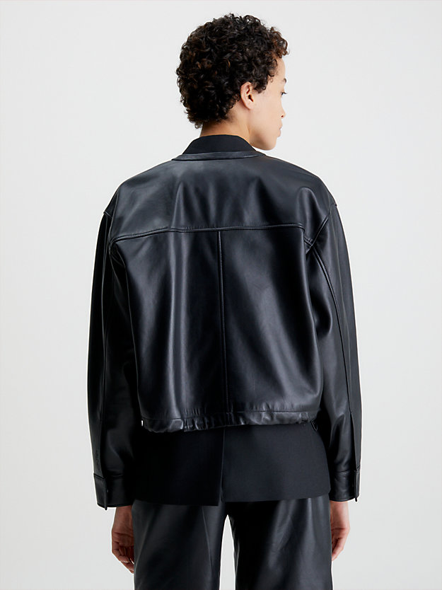 CK BLACK Leather Bomber Jacket for women CALVIN KLEIN