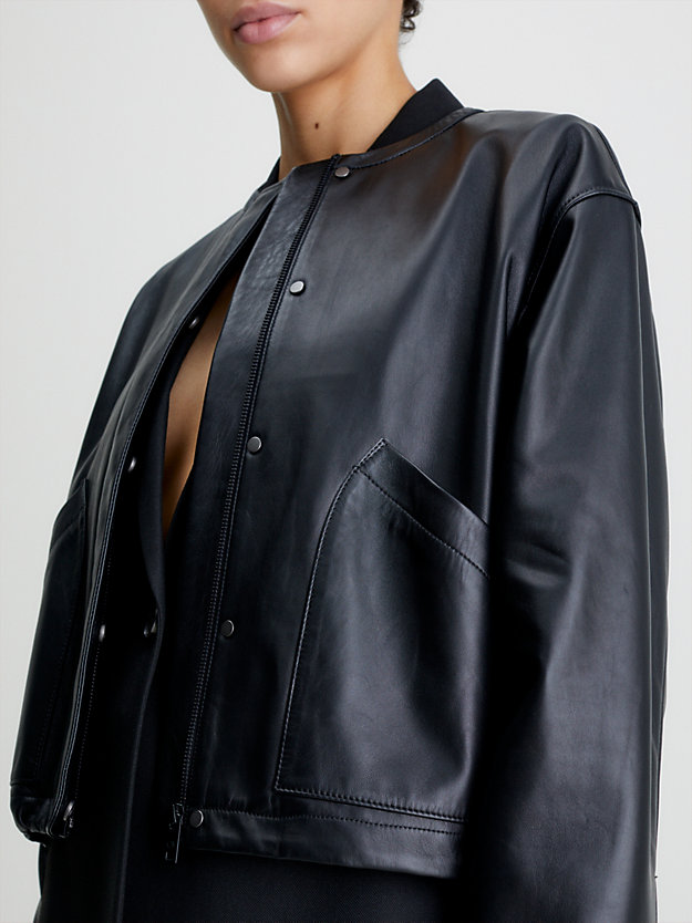 ck black leather bomber jacket for women calvin klein